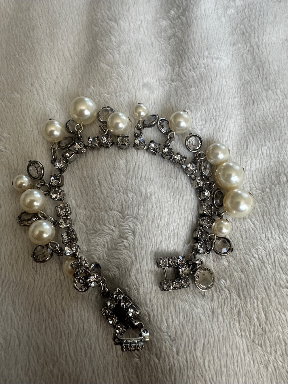 Tom Binns Crystal & Pearl Gunmetal Statement Bracelet
